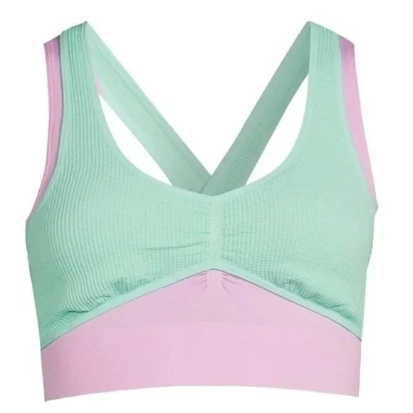 No Boundaries Juniors Seamless Double Layered Bralette Small NWT Pink Green - Picture 3 of 6